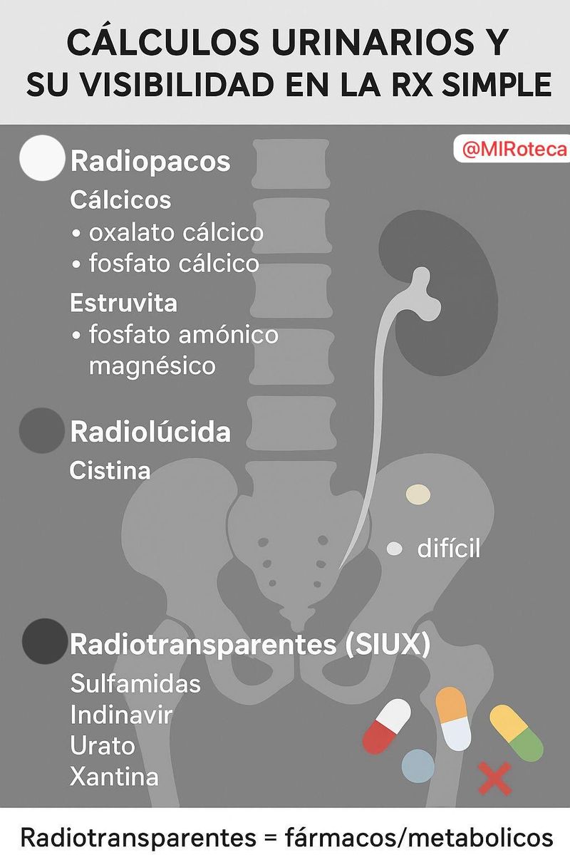 Cálculos urinarios y su visibilidad en la radiografía