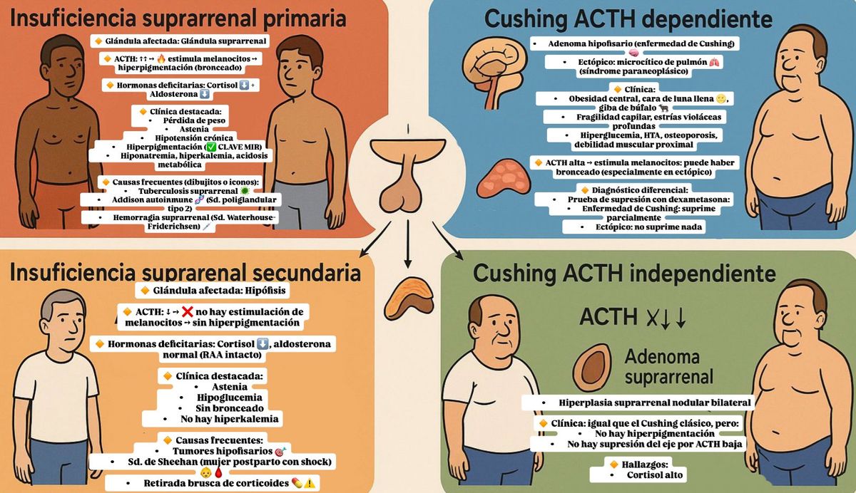 Insuficiencia suprarrenal y Cushing (ACTH como clave)