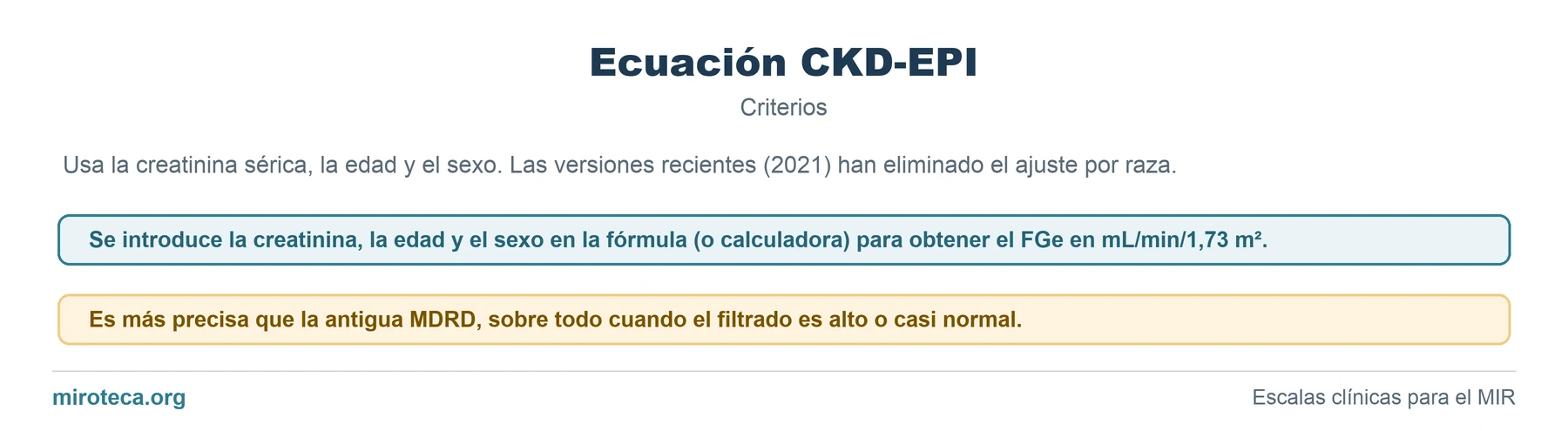 Criterios de Ecuación CKD-EPI: los 0 elementos que valora, cómo se calcula y la interpretación del resultado